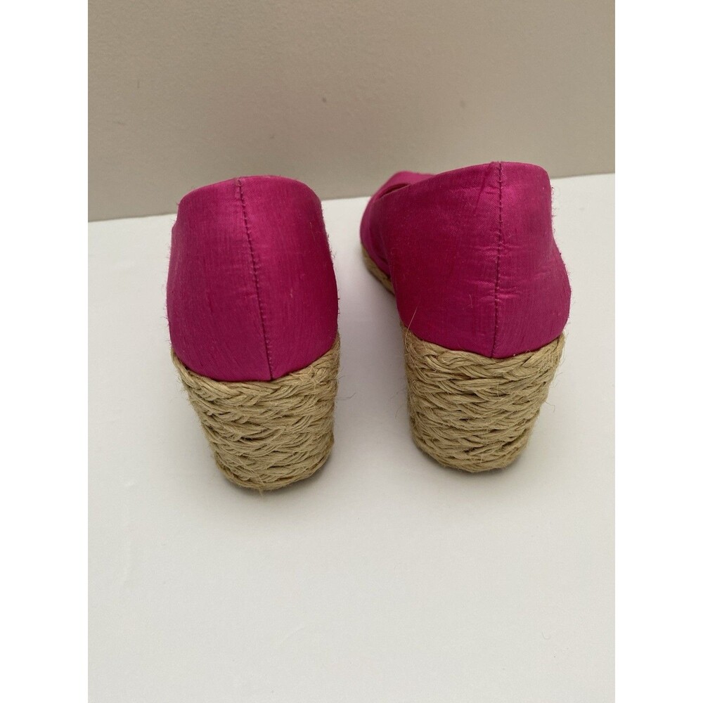 Lauren Ralph Lauren SHANTUNG SILK Cecilia Wedge Heel 9 B Fuchsia PINK Espadrille - Picture 5 of 8